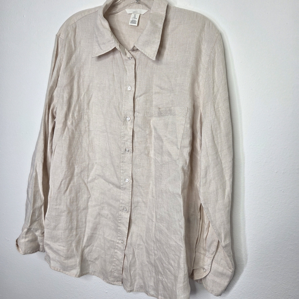 H&M Beige Button-Up Linen Shirt - Picture 3 of 6